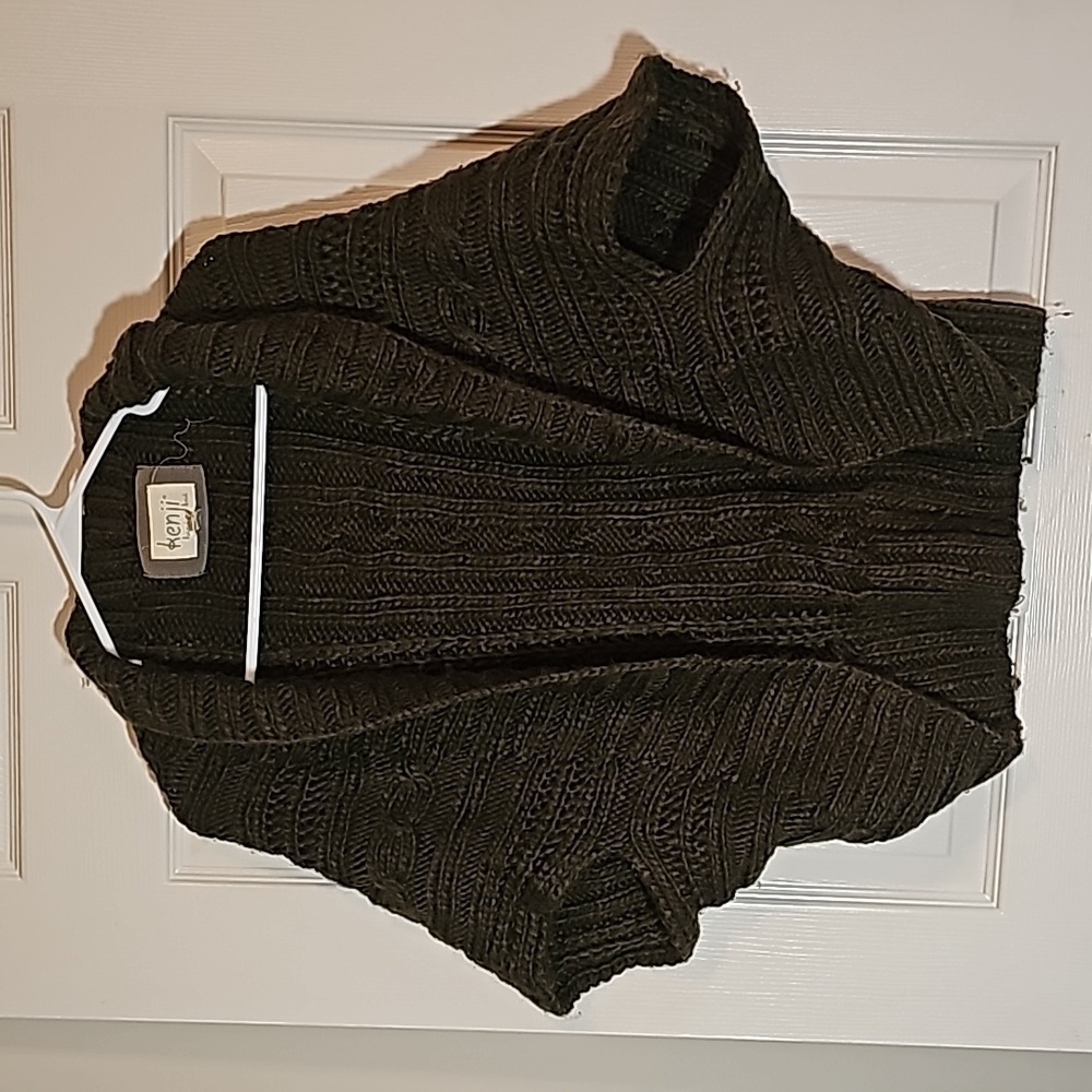 Kenji Hand Knit Open Front Cardigan Sweater Short Sleeve Wool Blend Size L